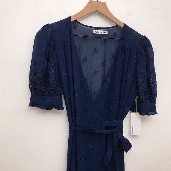 NWT REFORMATION Annalise Midi Wrap Dress Danube - Picture 7 of 10